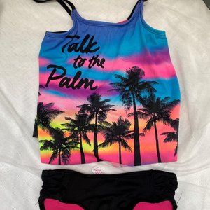 Justice 2 Piece Girls Palm Tree Swimsuit Size 7.